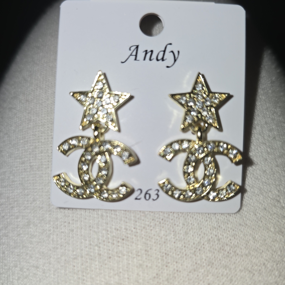 Gold Star and Logo Earrings